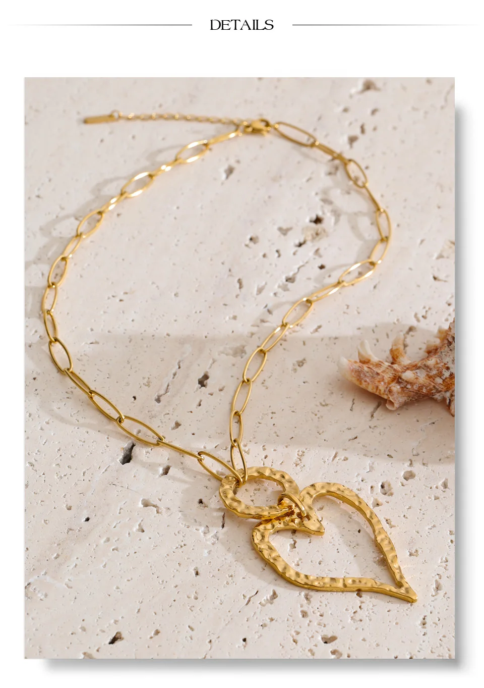 Yhpup Edelstahl Halskette mit Hohlherz-Anhänger 2026 Goldfarben PVD-beschichtet Stilvoller Schmuck Strukturierter Modeschmuck Geschenk – Detail 9