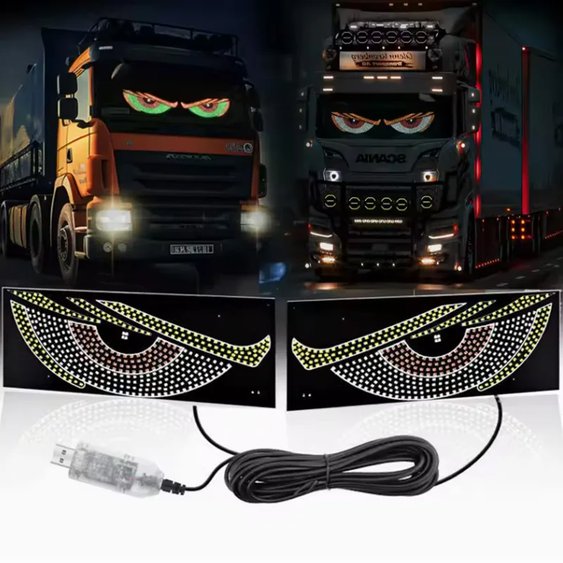 

Светодиодный светильник Devil's Eye USB RGB, многорежимная пиксельная панель, стробоскоп на лобовом стекле, динамический предупреждающий декоративный светильник Demon Eye для грузовика 5 В