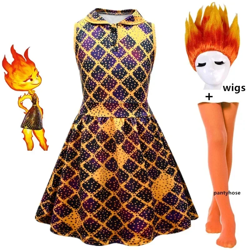Halloween Elemental Costume  Ember Fire Cosplay Princess Dress wig Cartoon Crazy City Game Clothing for  Birthday Gifts