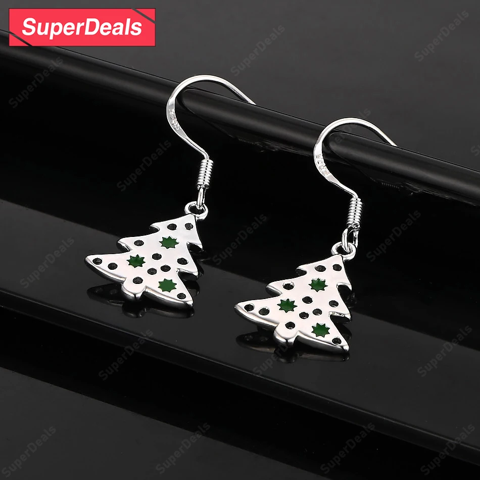

SuperDeals 925 Sterling Silver Christmas Tree Drop Earrings Women Engagement Wedding Birthday Party Fashion Jewelry Gift