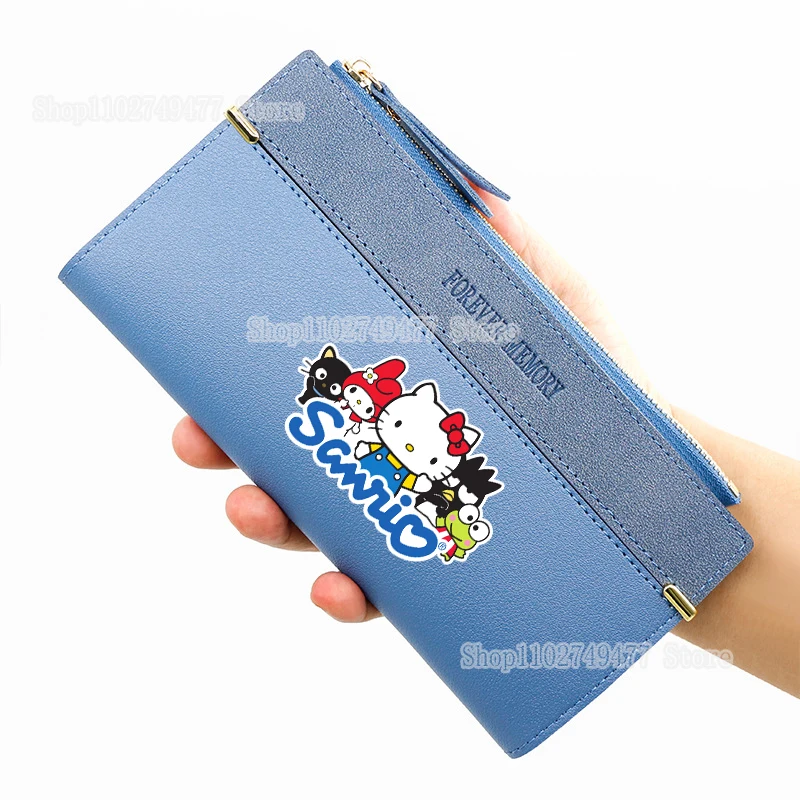 Sanrio Hello Kitty Long Folding Wallet Cartoon Cute Cinnamoroll Kuromi Large Capacity Multi Card Folding Coin Purse Phone Bag