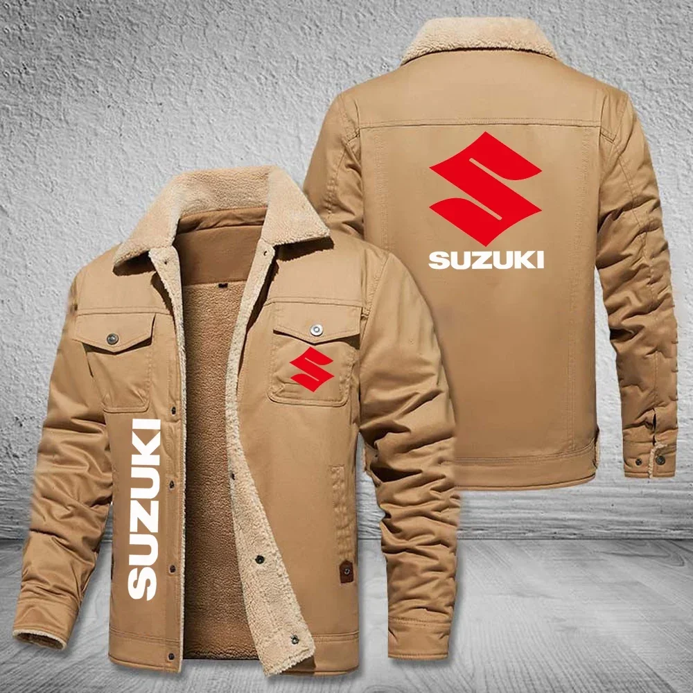 

Suzuki Jacket Thickened Coat Warm Men's Clothing Casual Fashionable Outdoor Sports Motorcycle Windproof Coat Vintage Jacket Men