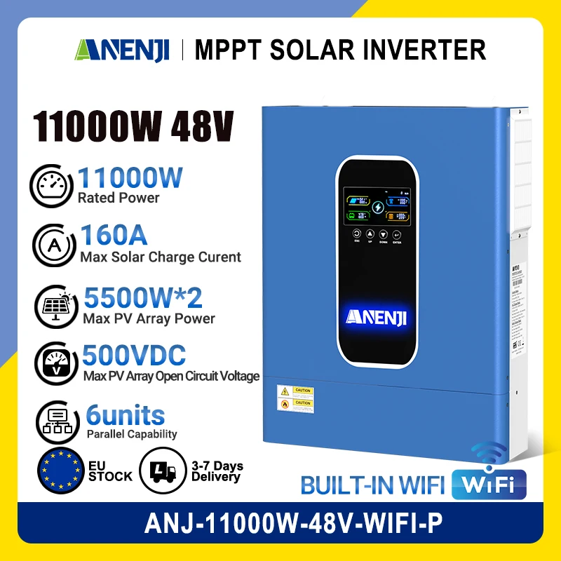 ANENJI 11KW 48V Netzunabhängiger/Netzgekoppelter Parallel-Wechselrichter mit Reiner Sinuswelle, Eingebauter 160A Dual-MPPT-Solarladeregler – Detail 3