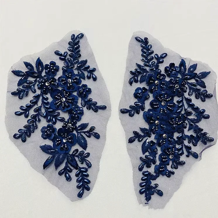 DIY Handmade Beaded Applique, Flower Patch, Wedding Dress Accessories, Lace Embroidery, Mending Clothes, RS1311-2 Pair