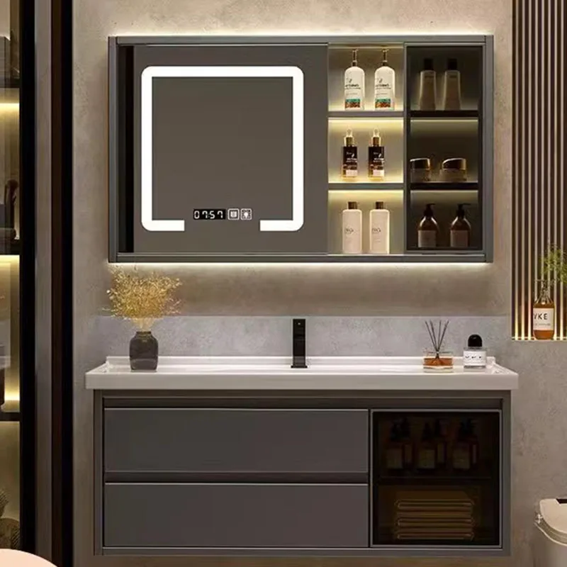 Wastafel Kayu Solid Lemari Kamar Mandi Keramik Vintage Vanity Penyimpanan Lemari Kamar Mandi Cermin Ringan Meuble Toilette Furniture