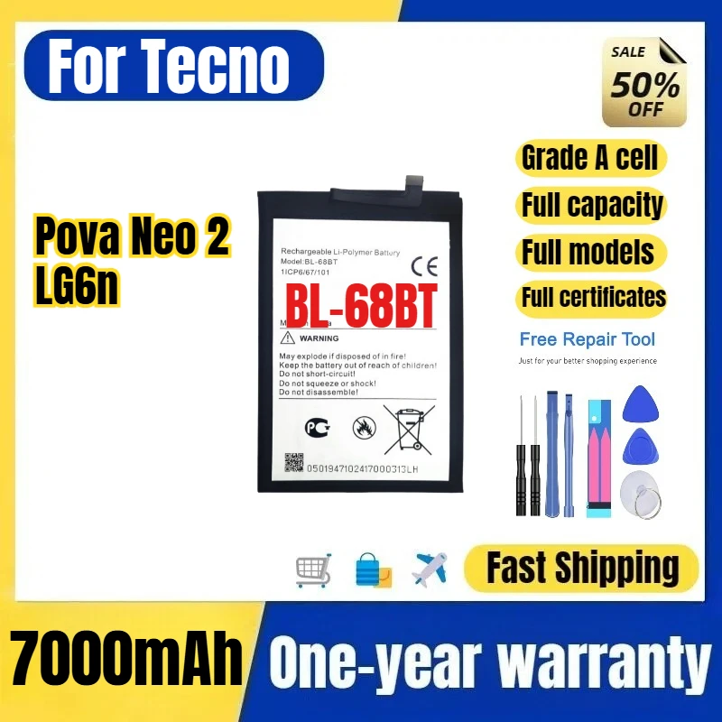 Bateria BL-68BT para Tecno Pova Neo 2/LG6n, Substituição de Bateria de Alta Qualidade e Alta Capacidade, Célula Grau A com Ferramentas