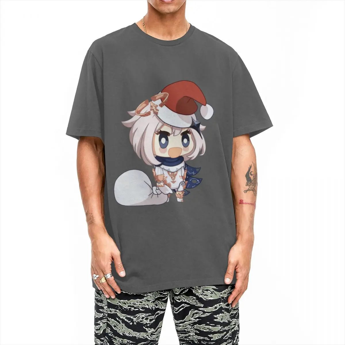 Paimon Padoru Genshin Impact T Shirt Men Women's Cotton Humorous T-Shirts Crewneck Anime Game Tee Shirt Short Sleeve Tops Summer