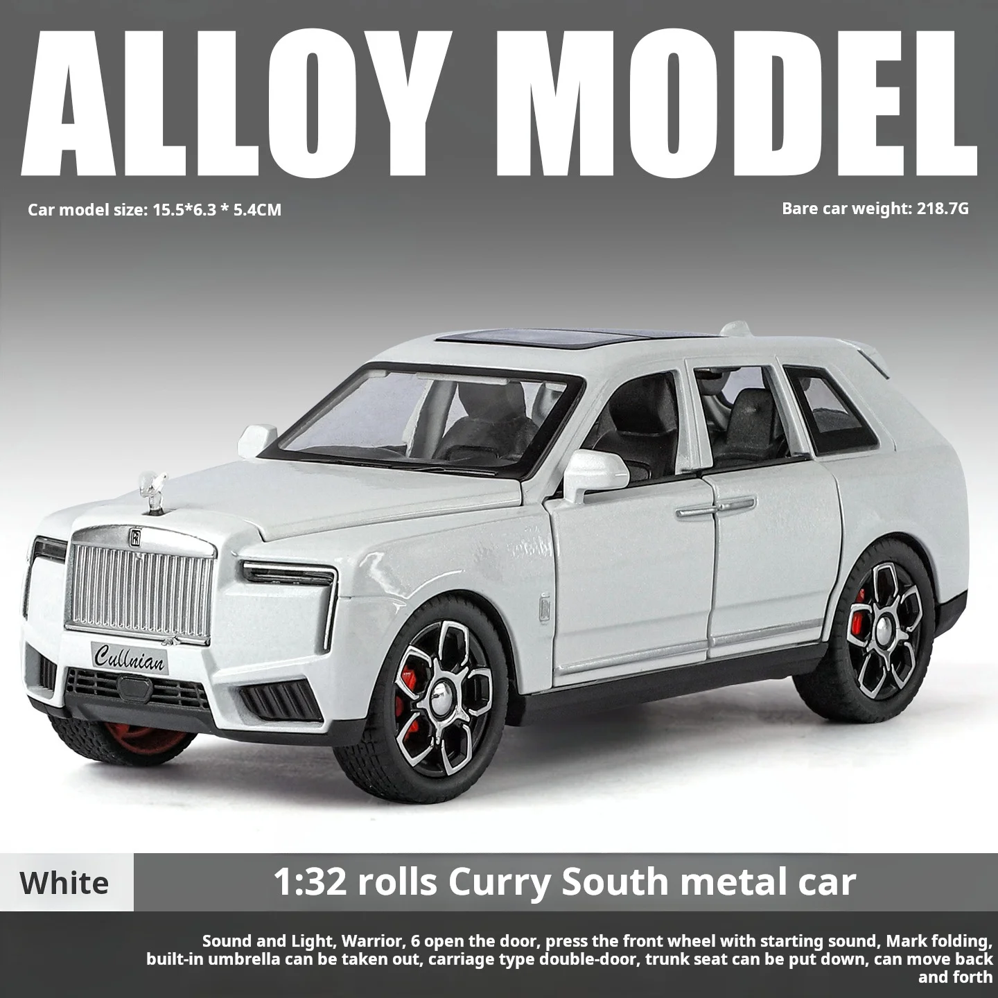 Rolls-Royce Cullinan-modelo de coche clásico fundido a presión, escala 1:32, luz de sonido Retro, regalo para niños, adorno para coleccionar, juguete para niños