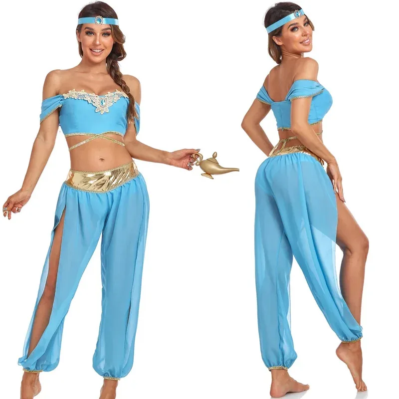 

Aladin and The Magic Lamp Jasmine Princess Cosplay Costume for Adult Women European Role Play Stage Outfit for the Halloween