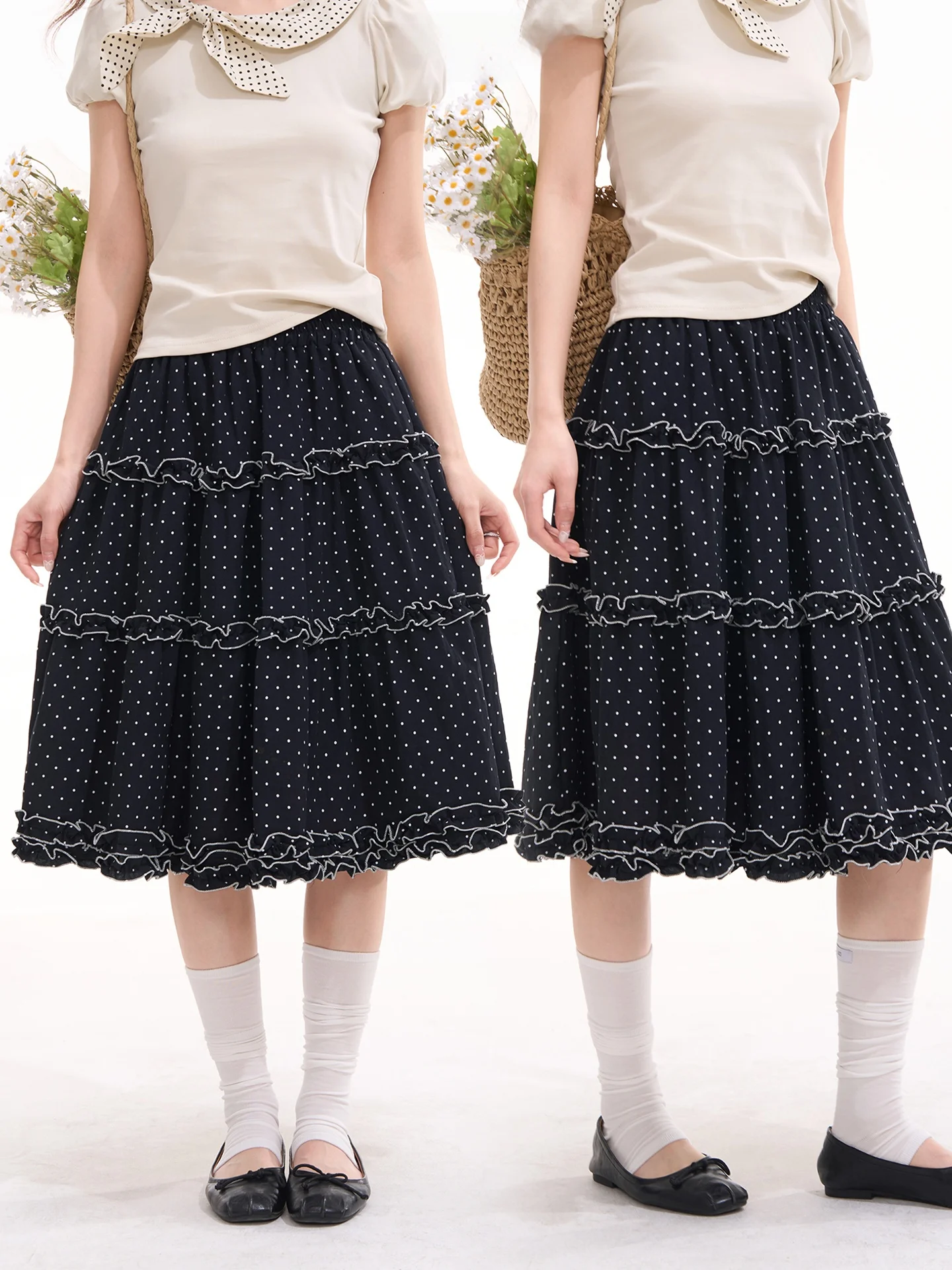 

Черная юбка в горошек для женщин, модель «Грибной хлебушек» (Deep Forest Ear Mushroom Sweet Cake Skirt), весна-лето, с высокой талией, из нейлоновой ткани.