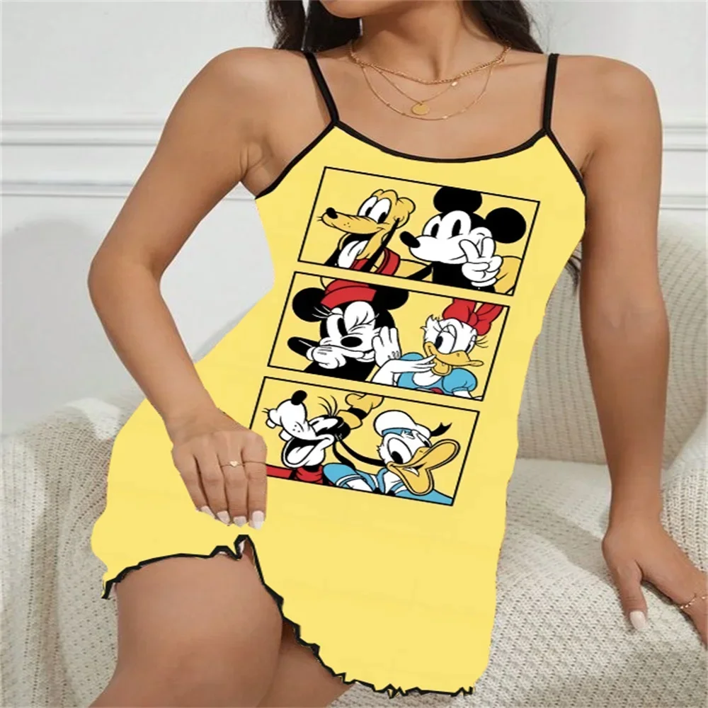 

Cartoon Mickey Pattern Women's Sleepwear Sexy Charming Female Sleeping Dress Summer Sleevesless Comfortable Nightwear for Women