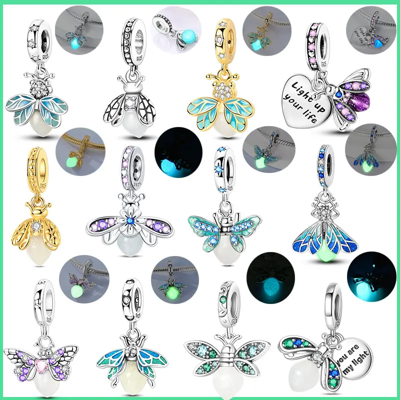 

100% серебро 925 пробы, новинка 2026 года, хит продаж, светящиеся бусины-шармы в виде светлячков, подвеска для оригинального браслета, DIY, женские украшения, подарок