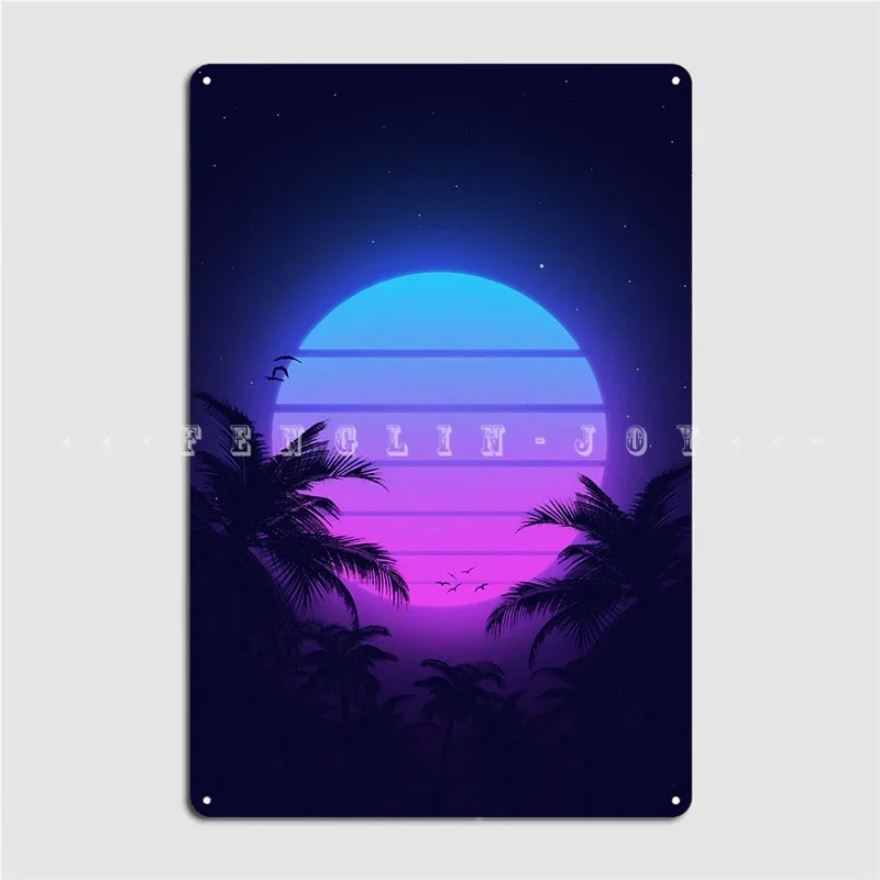 80s Vaporwave Palm Metal Plaque Poster Cinema Kitchen Wall Wall Decor Printing Tin Sign Poster