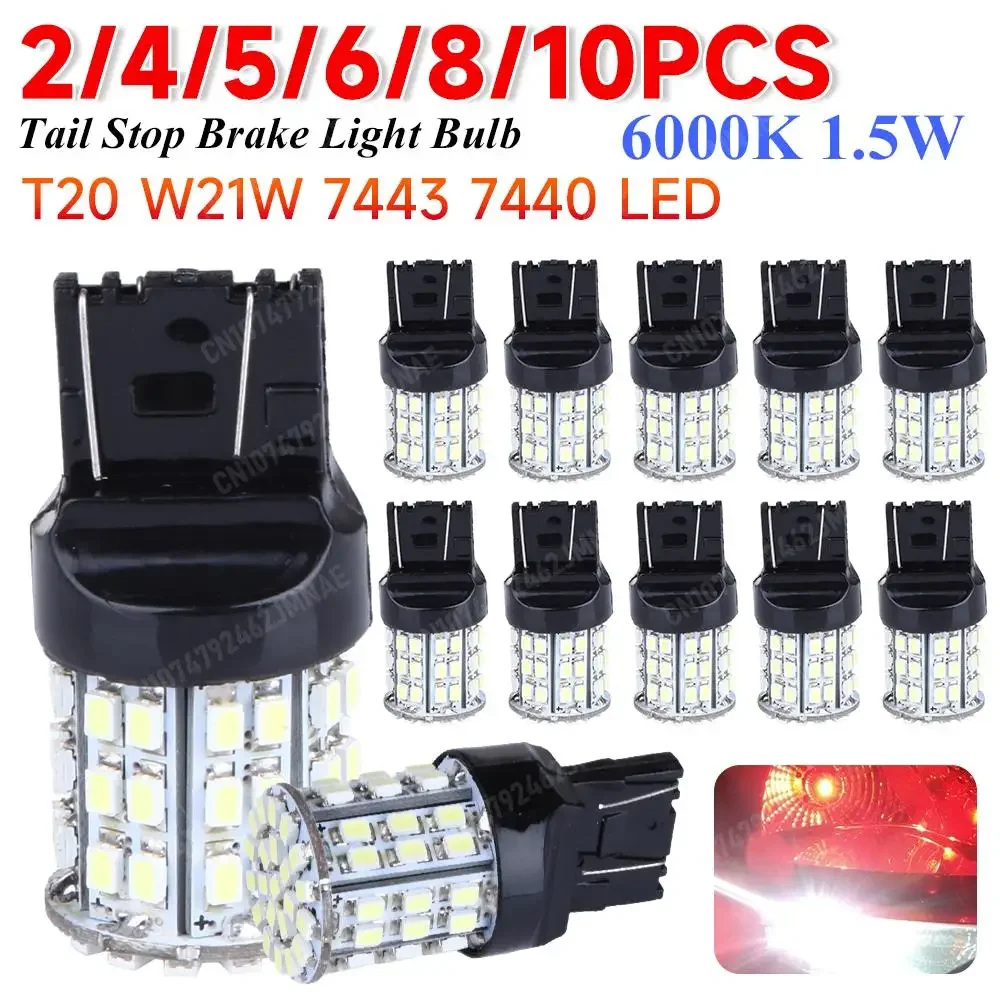 2-10pcs T20 W21W 7443 7440 LED 64-SMD 1206 Tail Stop Brake Light Bulb Lamp Signal Lighting Accessory for Car Auto White Light