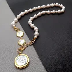 Y·YING Cultured White Potato Pearl Coin Pearl Charm Choker Necklace Handmade Necklaces