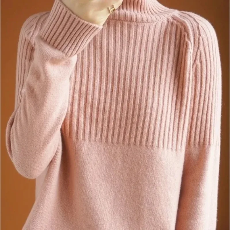 

Autumn Winter Thickened Turtleneck Sweater Women's Loose Pile Collar Long-sleeved Pullover Knitted Bottoming Shirt