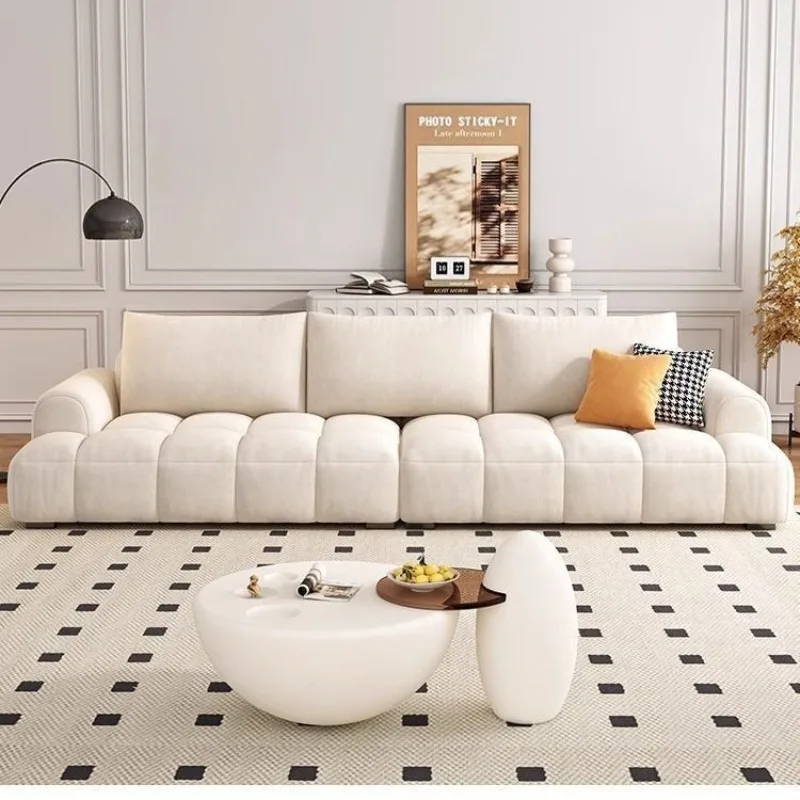 

Modern simple living room fabric sofa puff marshmallow small apartment French cream wind cat scratch cloth cloud