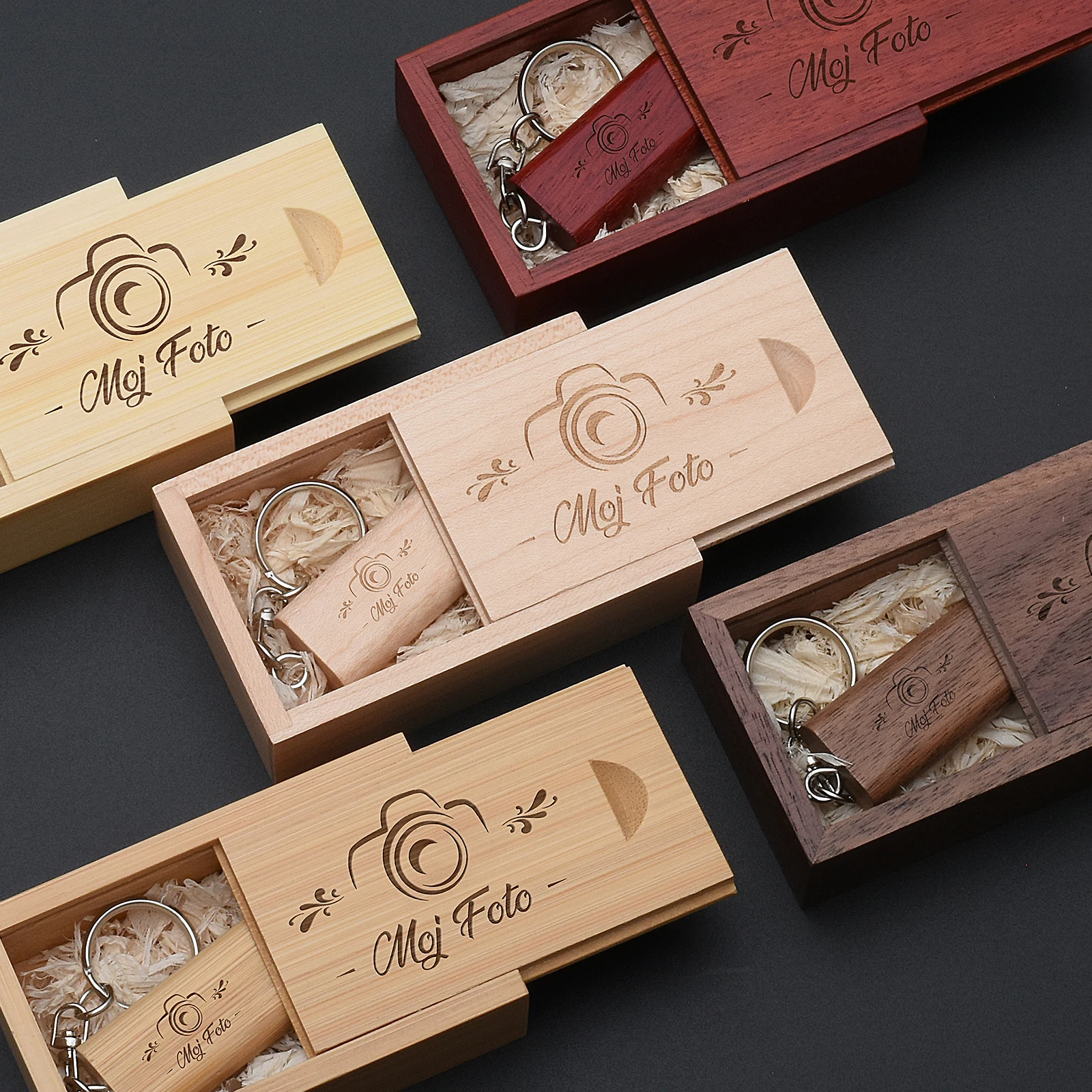 USB3.0 Key Chain Wood USB 3.0 Flash Drive Memory Card Free Custom Logo Wooden Box Storage Device Pen Drive 128GB 64GB Pendrive