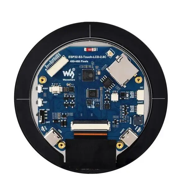 ESP32-S3-Touch-LCD-2.8C,Round Display Development Board, 480×480, 32-bit LX7 Dual-core Processor, Supports WiFi & Bluetooth,