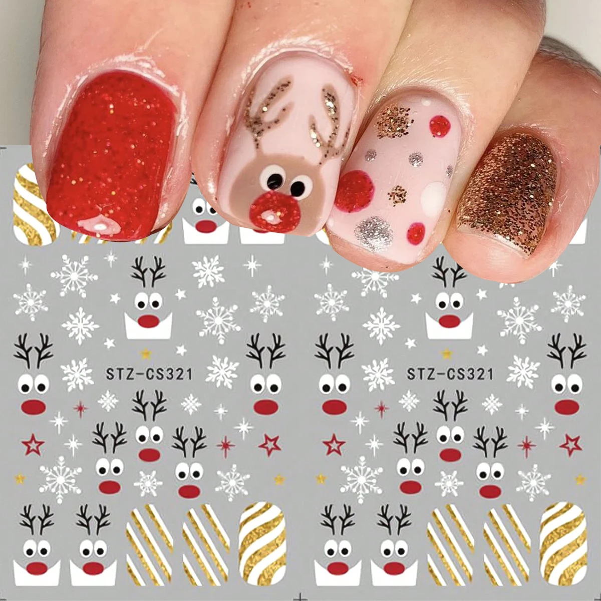 2 قطعة عيد الميلاد مسمار الفن ملصقات لطيف التماثيل نجوم الشتاء ندفة الثلج الشريط الفرنسية خطوط منحنية عيد الميلاد تصاميم مسمار ملصقات فنية