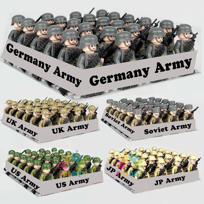 

New Kids Toys 24pcs/lot Military Soldier Building Blocks US UK Mini Action Figures Rifles Weapons Toys For Kids Christmas Gifts