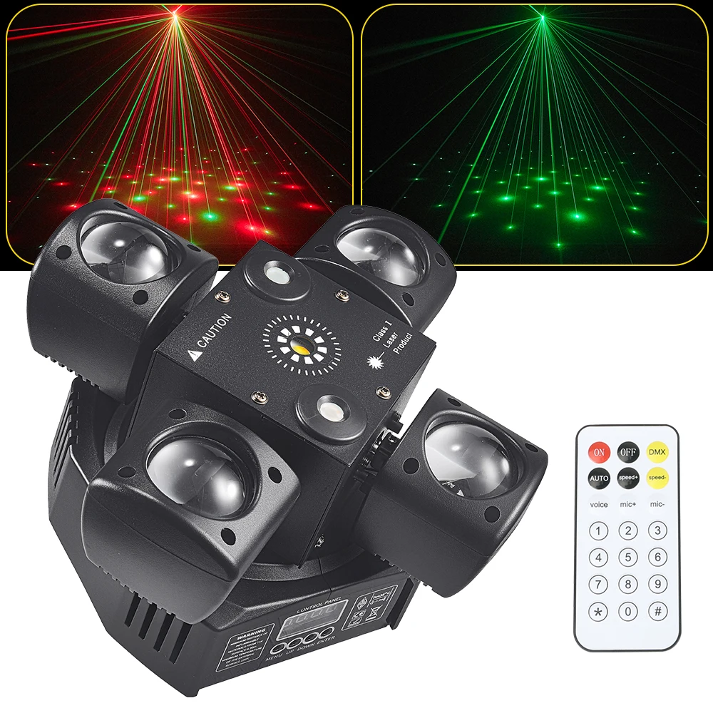 4-Arm Moving Head LED Lights 48W Mini RGBW DMX512 Disco DJ Light Remote Control Beam Strobe Effect NightClub Party Stage Bar