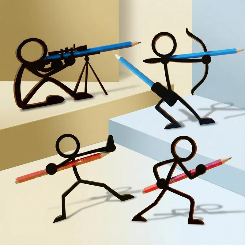 Warrior Pen Holder 3D Printed Stick Figure Desktop Organizer Decorative Pens Stand Pencil Cup Home Office Decor Surprise Gifts