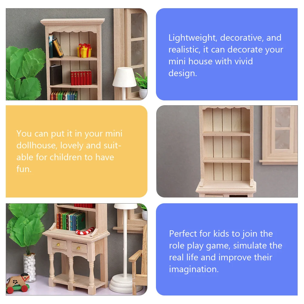 Poppenhuiskast Kinderboekenplank Houten Mini Boekenkast Meubilair Baby Miniatuur Decor Kind