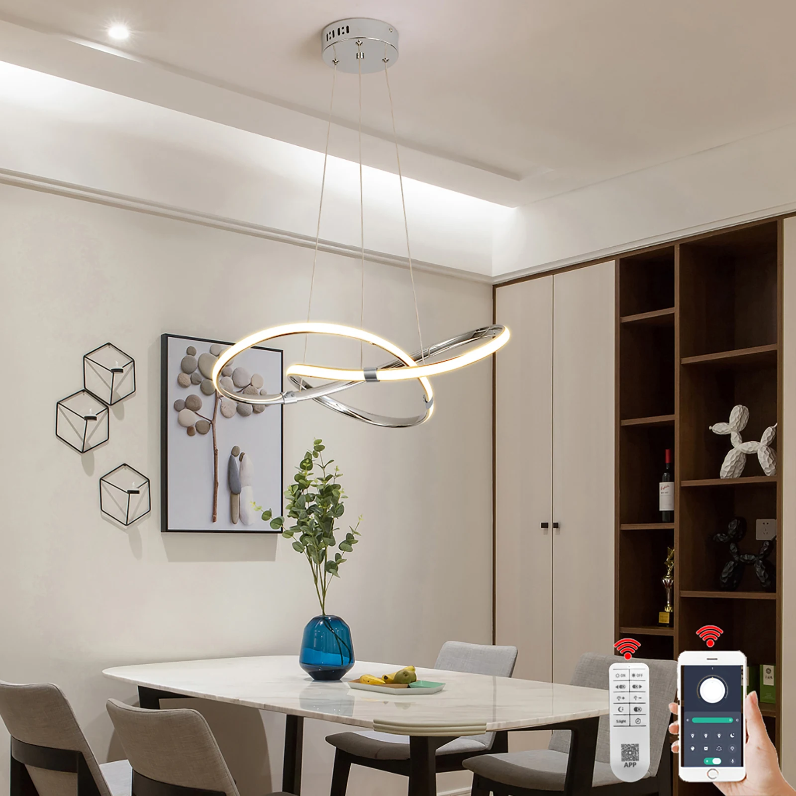 Modern Chandeliers For Dining room Kitchen,Modrom led pendant lights,Gold/chrome/black Ceiling hanging lamps,D54cm W/remote