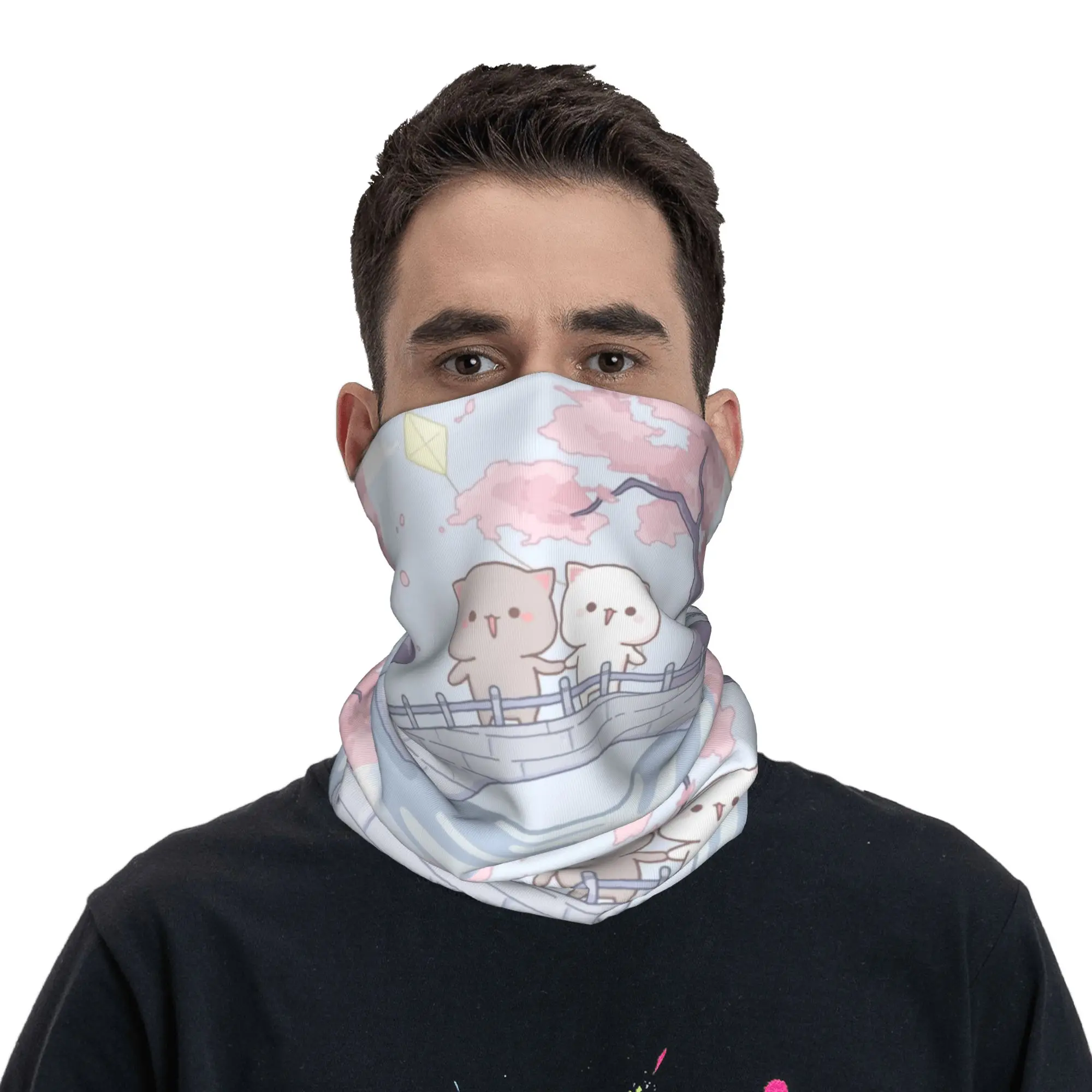 Penutup Leher Kucing Mochi Peach dan Goma Romantis Khusus Wanita Pria, Pelindung UV, Syal Bandana Musim Dingin untuk Hiking