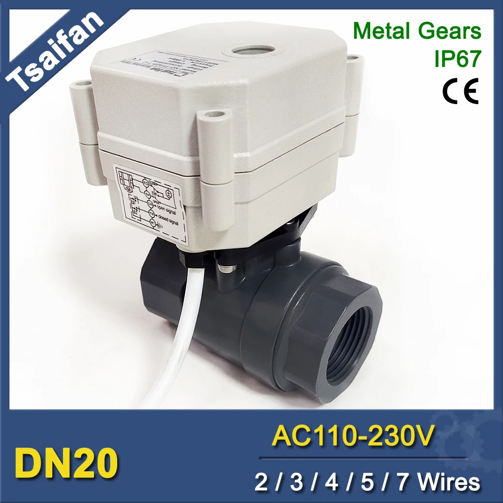 Electric Motorized Ball Valve DN20, 3/4 inch Actuated Water Valve UPVC, 220V Electric Motor Control Valve power off return