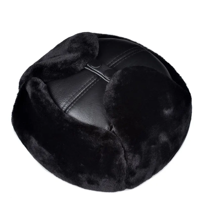 وصول جديد للرجال قبعة الشتاء جلد طبيعي | قبعة صياد سميكة مبطنة بالصوف من جلد البقر العلوي، قبعة مقاومة للبرودة #2