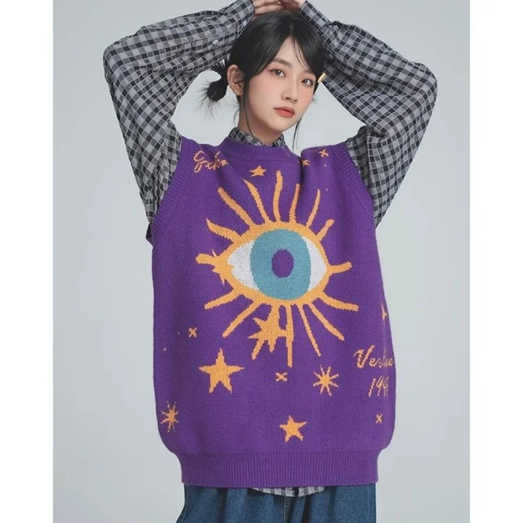 

Autumn and winter new retro round neck knitted women's sweater vest vest vest design niche simple casual and versatile top