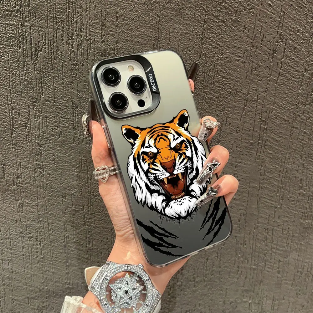 Casing iPhone ringan dengan pola kepala harimau, casing ponsel canggih untuk iPhone 16 15 14 13 12 11 Pro Max 7 8 14 15 16 Plus X XR XS Max