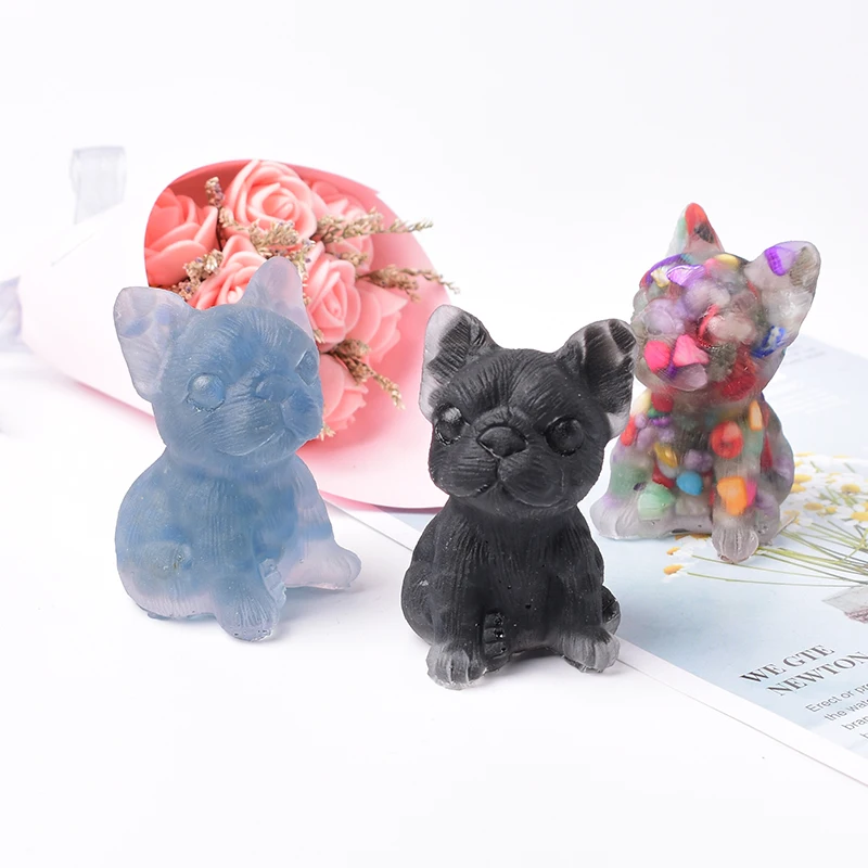 1PC French Bulldog Natural Crystal Gravel Silica Gel Colourful Loveliness Crafts Souvenir Home Decor Reiki Energy Stone Gift