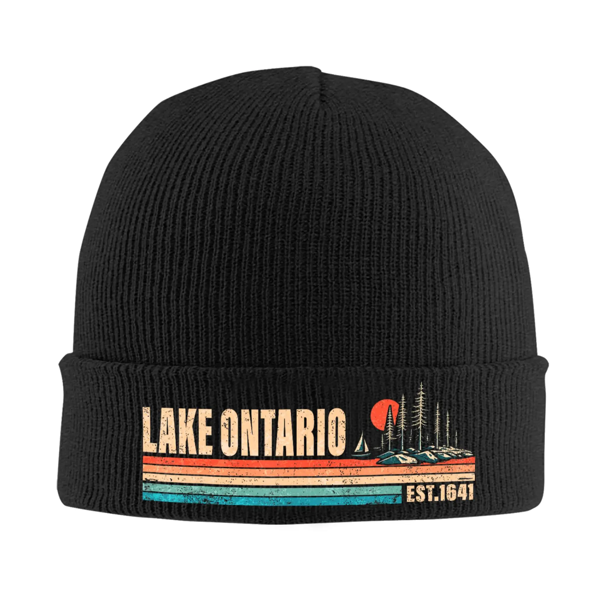 Female Male Lake America Funny Ontario USA Canada Beanie Hats  Retro Knit Hat Autumn Outdoor Caps Design Head Wrap Bonnet Hats