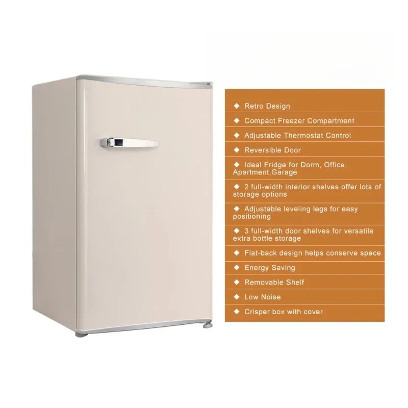 3.2 Cu.Ft Mini Fridge with Freezer Adjustable Thermostat Single Door Compact Refrigerator for Hotel