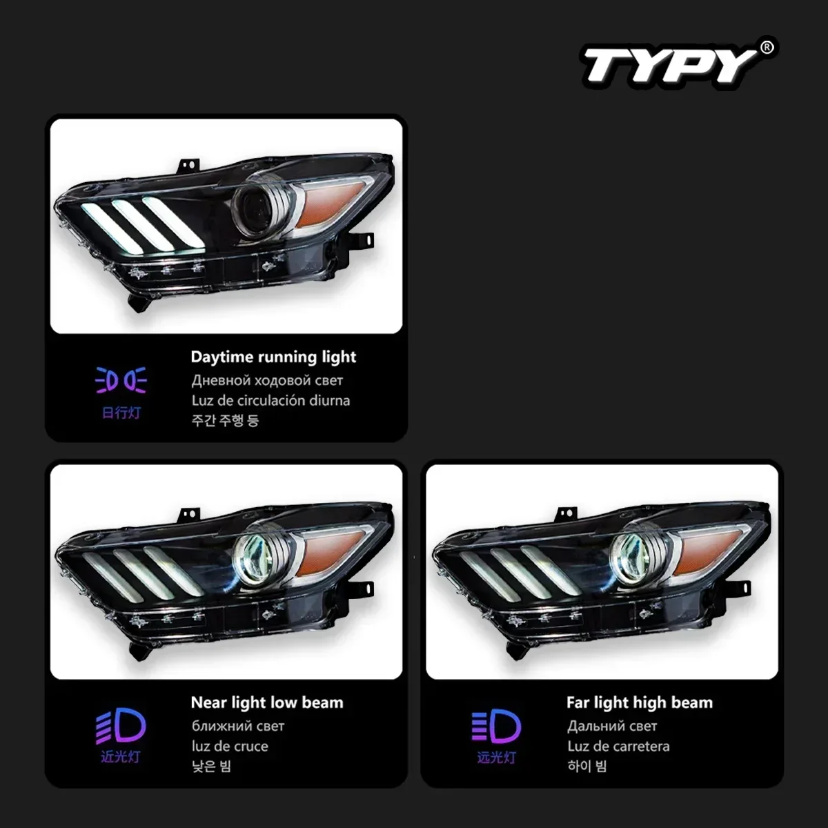 

TYPY New LED Head Lamp Upgrade Modified For Ford Mustang Headlight 2015-2017 Headlight Dynamic Signal Head Lamp Auto Accessories