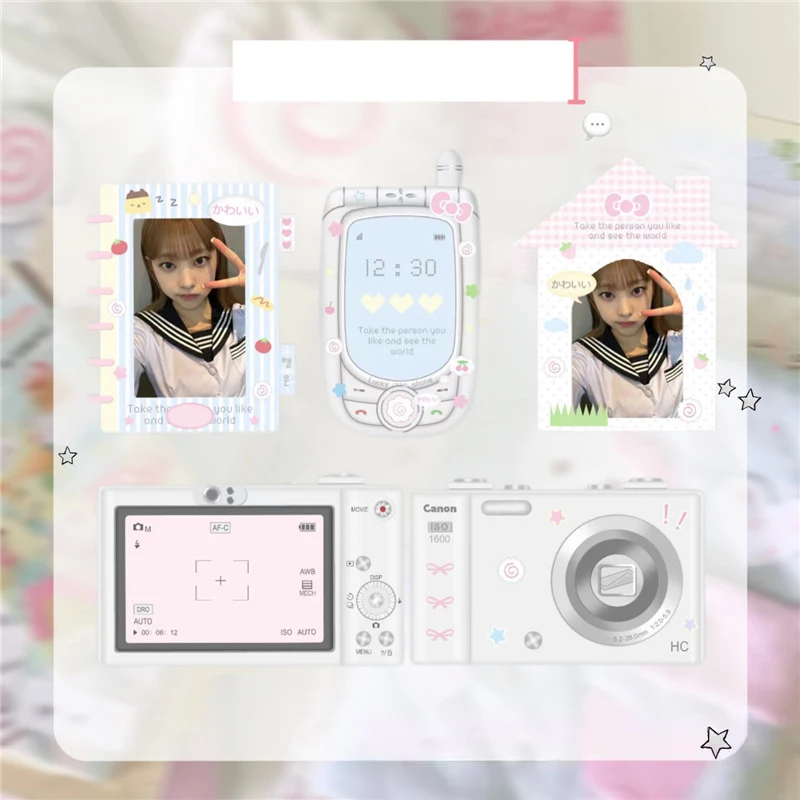 Portable Idol Card Holder Cute Camera Phone Photocard Holder Keychain Ins Idol Photo Card Protector Photo Sleeves Bus Card Case