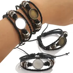 Fit 20mm Glass Cabochon Base Bezel Brass Leather Bracelet Bangle Blank Base Jewelry Cabochon Setting Bracelet Making Supplies