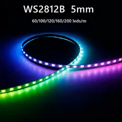 5mm WS2812B 2020SMD RGBIC LED Strip Light Ultra-Narrow WS2812  Individually Addressable ICTape 60/100/120/160/200Leds/m DC5V