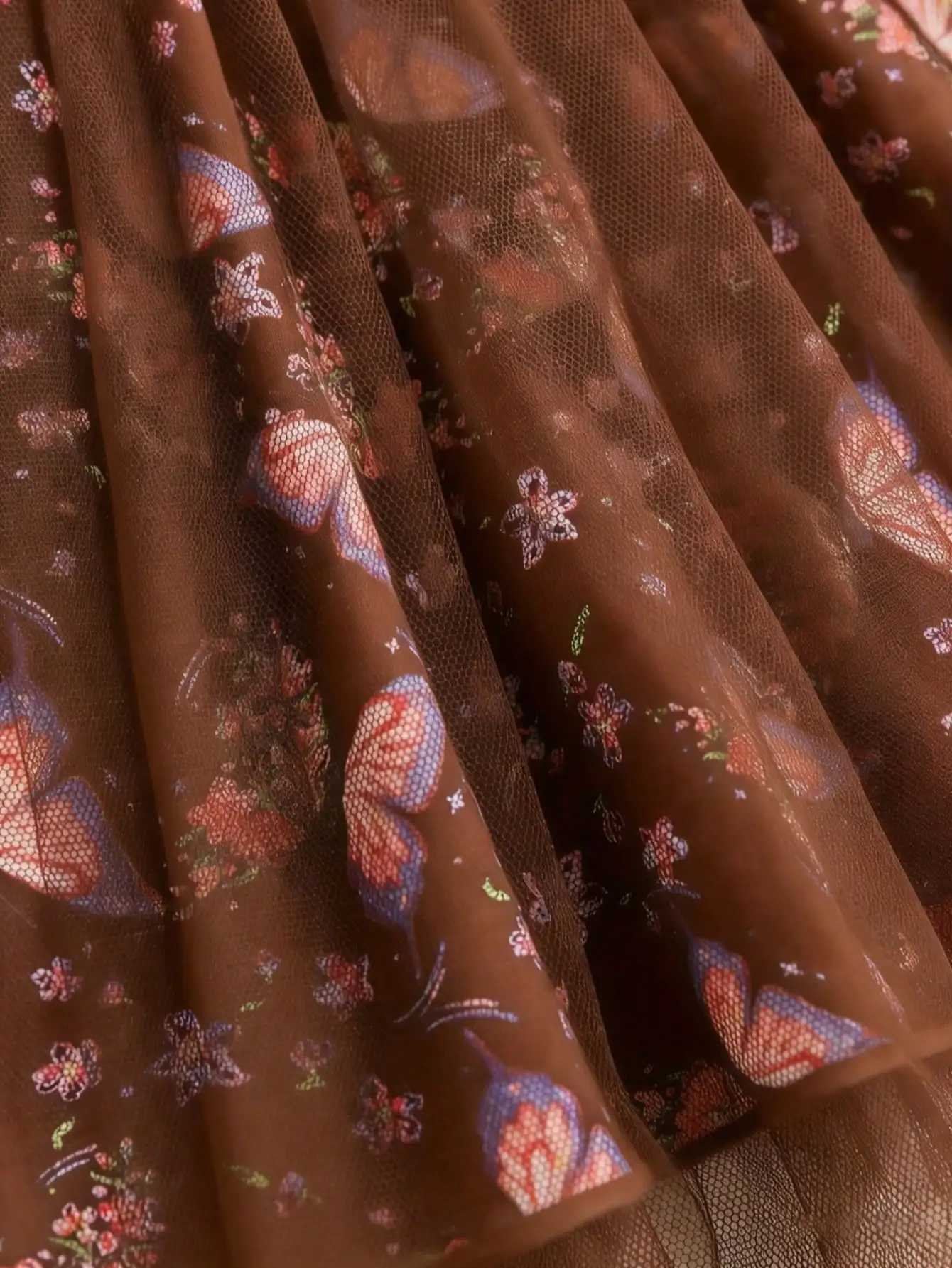 2026 Frühling/Sommer Herbst Eleganter Rundhals-Langarm-Mesh-Kleid mit Schmetterlingsdruck und Trompetenrock, Geeignet für Tägliche Reisen – Detail 16