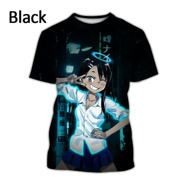 男性と女性のための半袖ラウンドネックTシャツ,3Dアニメプリントのファッショナブルな夏のTシャツ