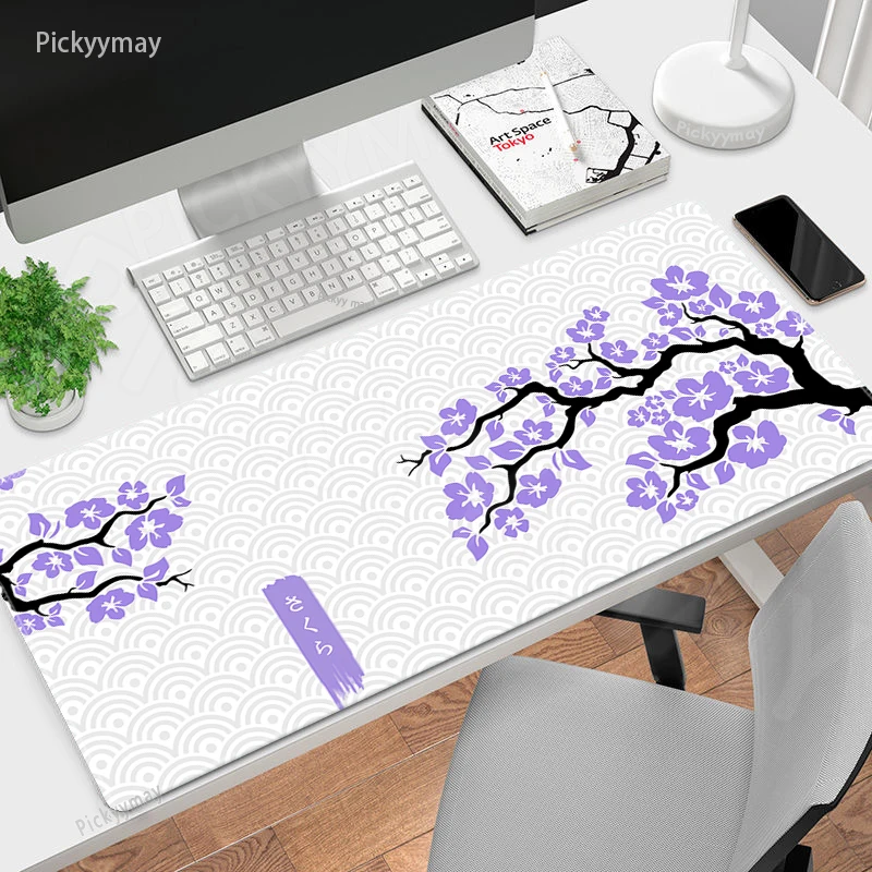 

Purple Sakura Desk Mat Gamer Mousepads Cherry Blossoms Mouse Pad Office Desk Pads Large Mousepad Computer Laptop Mouse Mats