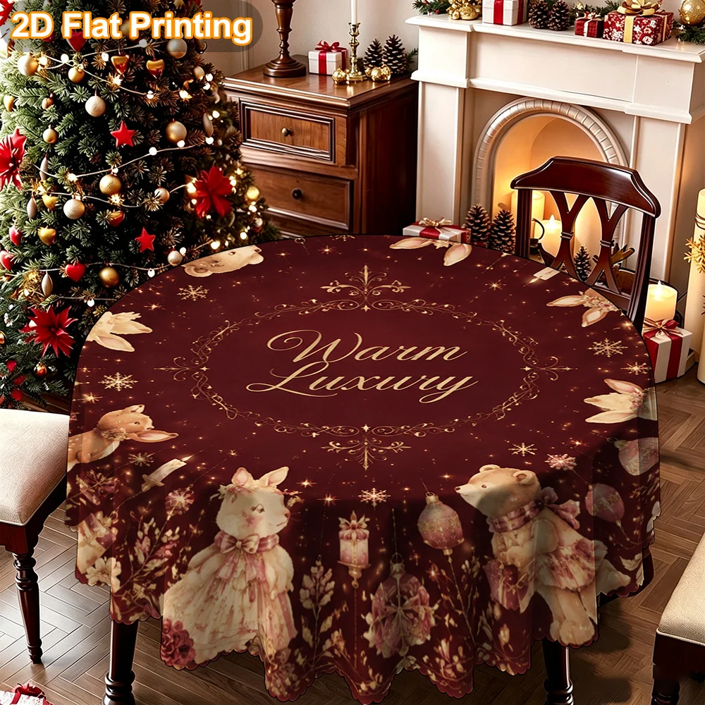 Tablecloth Christmas gift 2D flat model. 1-piece round animal flower decorative pattern dining table cloth