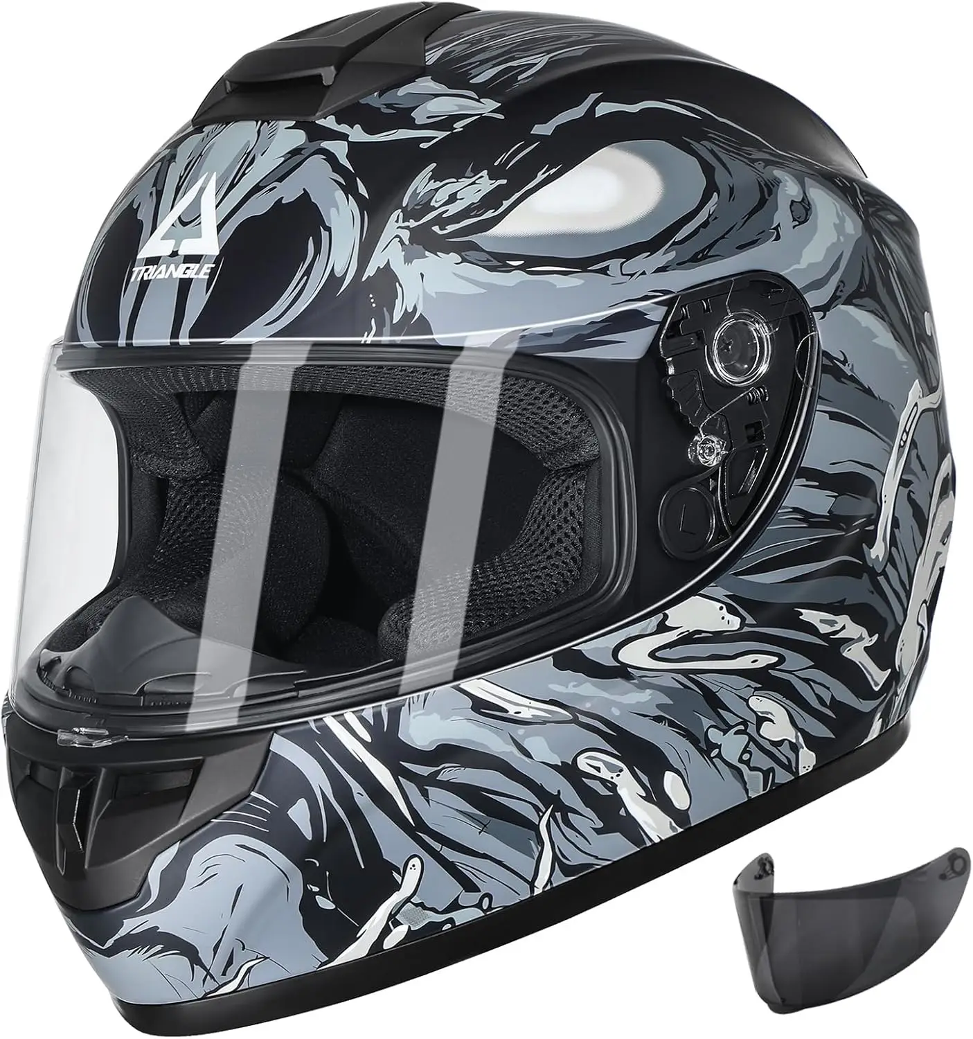 

Мотоциклетные шлемы Полнолицевой мотоциклетный шлем для мужчин и женщин с тонированным и прозрачным козырьком, одобренным точками (серый S)