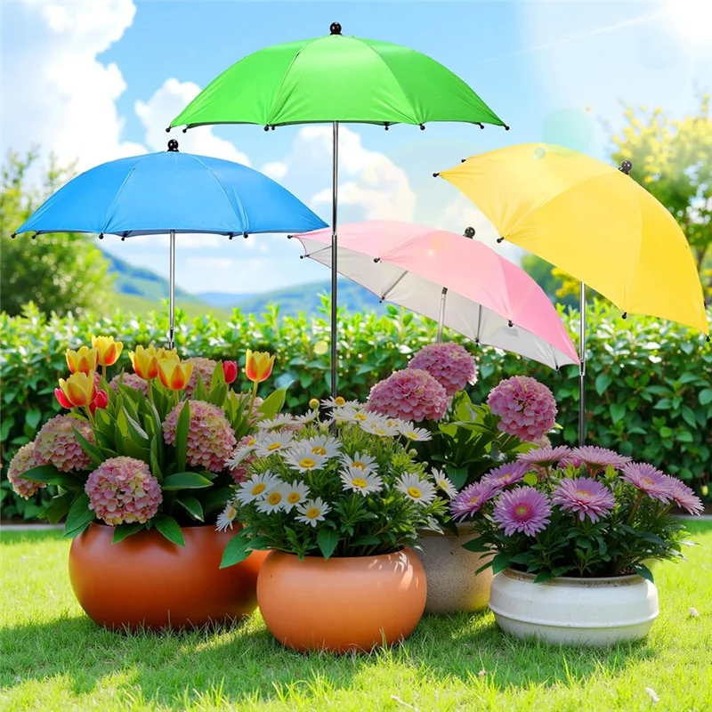 ABBP-Plant Umbrellas For Outdoor Plants, 4Pcs Adjustable Height & Angle Garden Umbrella Shade Cover From Blazing Sun Rain