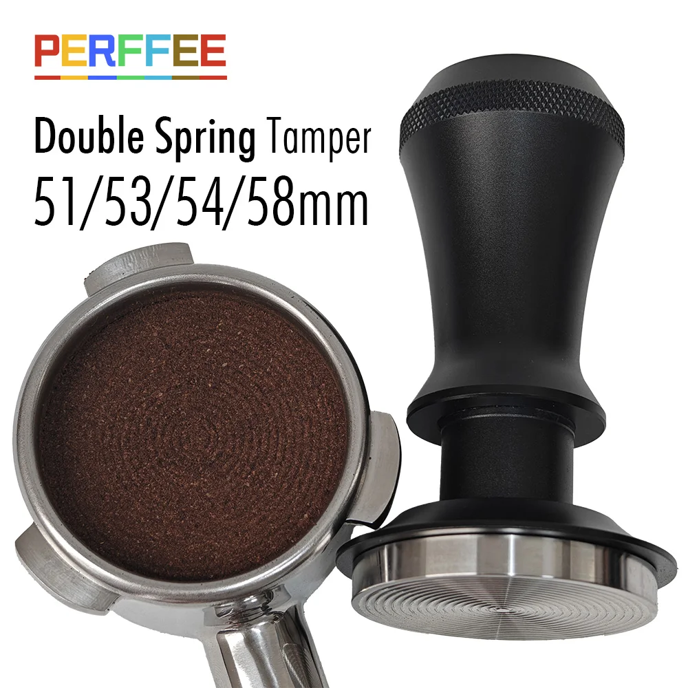 Coffee Tamper Double Spring 58mm Constant Pressure 30lbs Loaded Espresso Tamper Ripple Base Coffee Accessories 51mm 53mm 54mm