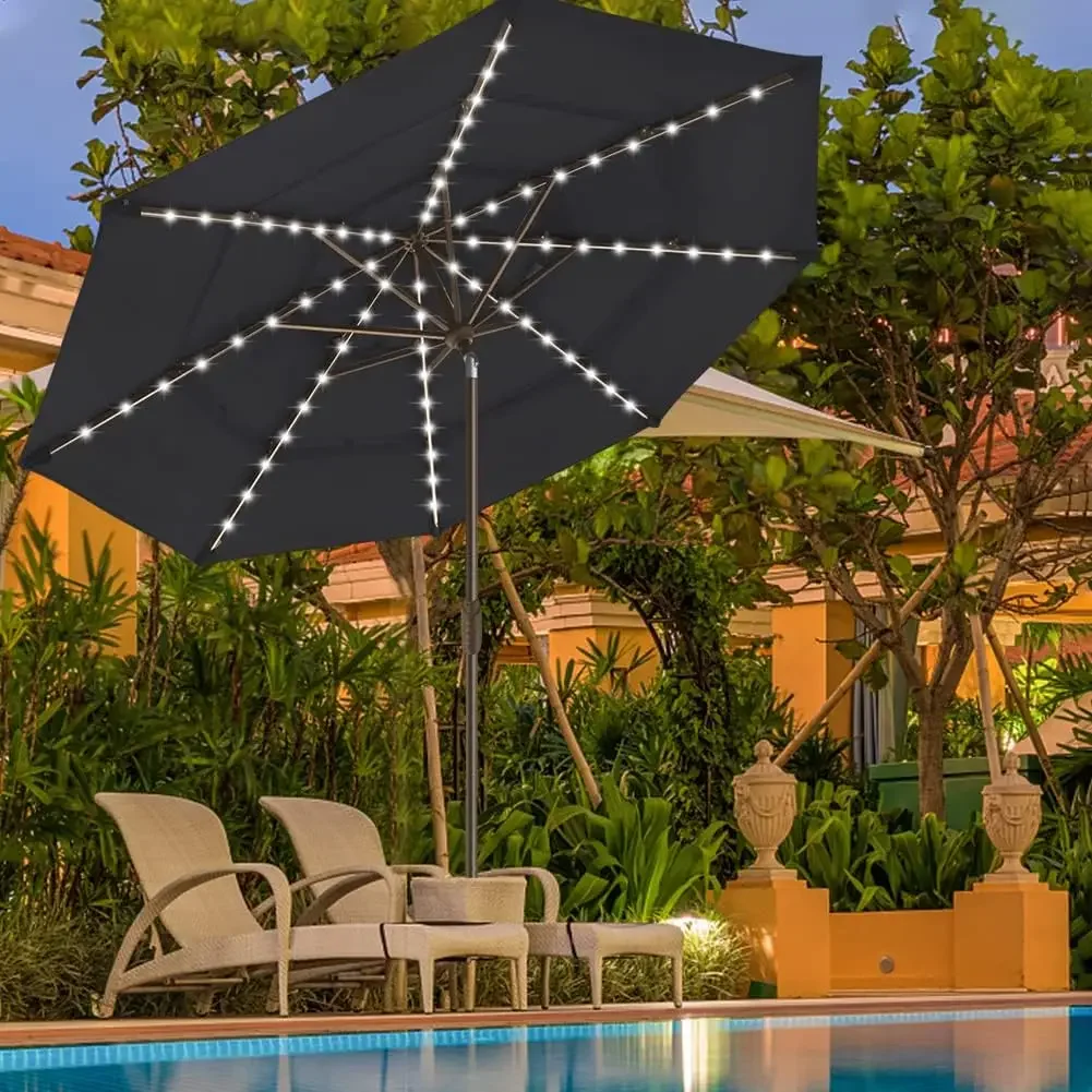 EliteShade-USA 10-Year Non-Fading Sunumbrella, Solar 9ft, 3 Tiers Market Umbrella, 80 LED Lights, Patio Umbrellas, Outdoor Table