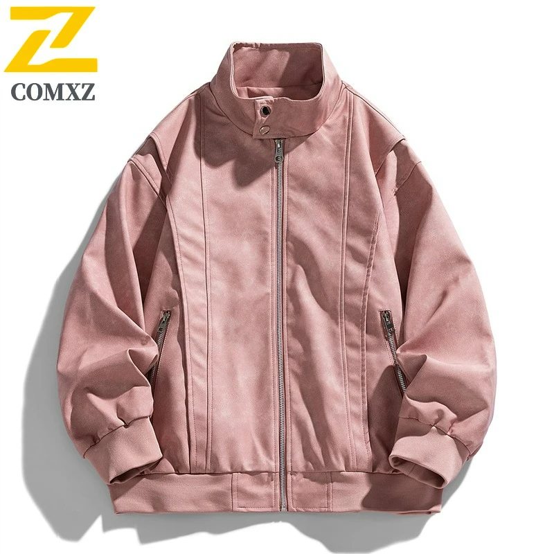 COMXZ Autumn Mens Leather Jacket Premium Camping Scratch Resistant Leather Coats Vintage Streetwear Motorcycle Leather Jackets